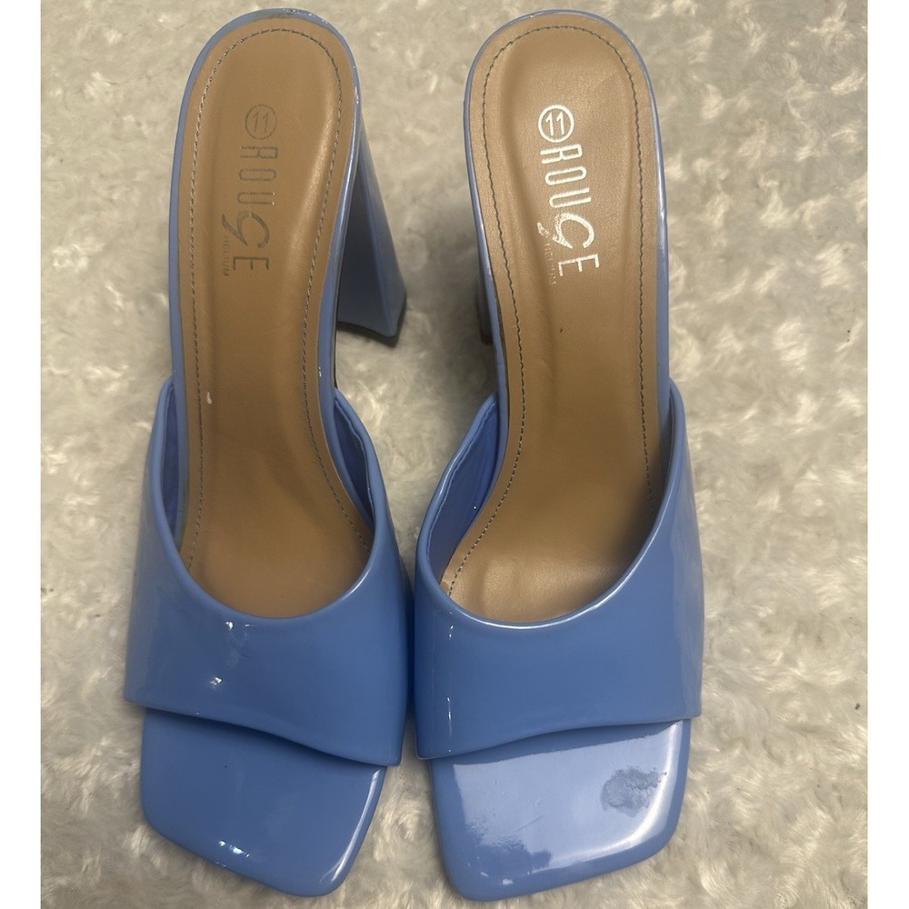 nuu Blue Patent Leather Square Toe Mule Block Heel Slip-On Women US 11